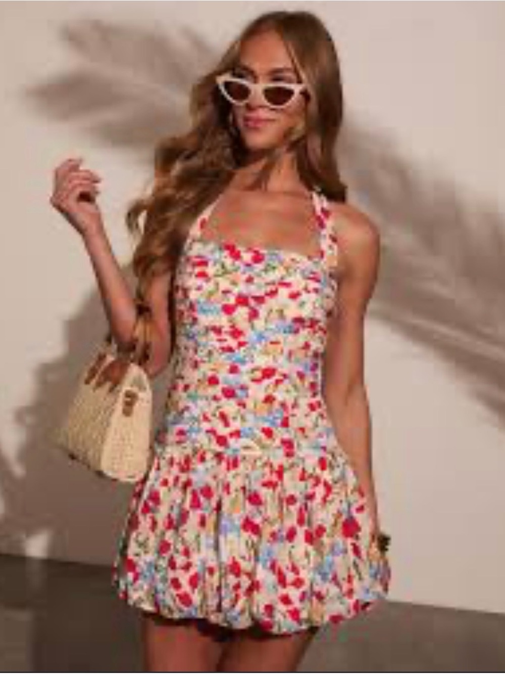 Altar'd State halter Dress with Red & Blue Floral Print (never worn)